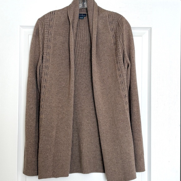 Eddie Bauer Woman's Cardigan Beige Taupe Open Front Shawl Collar Sweater Small - Picture 1 of 9